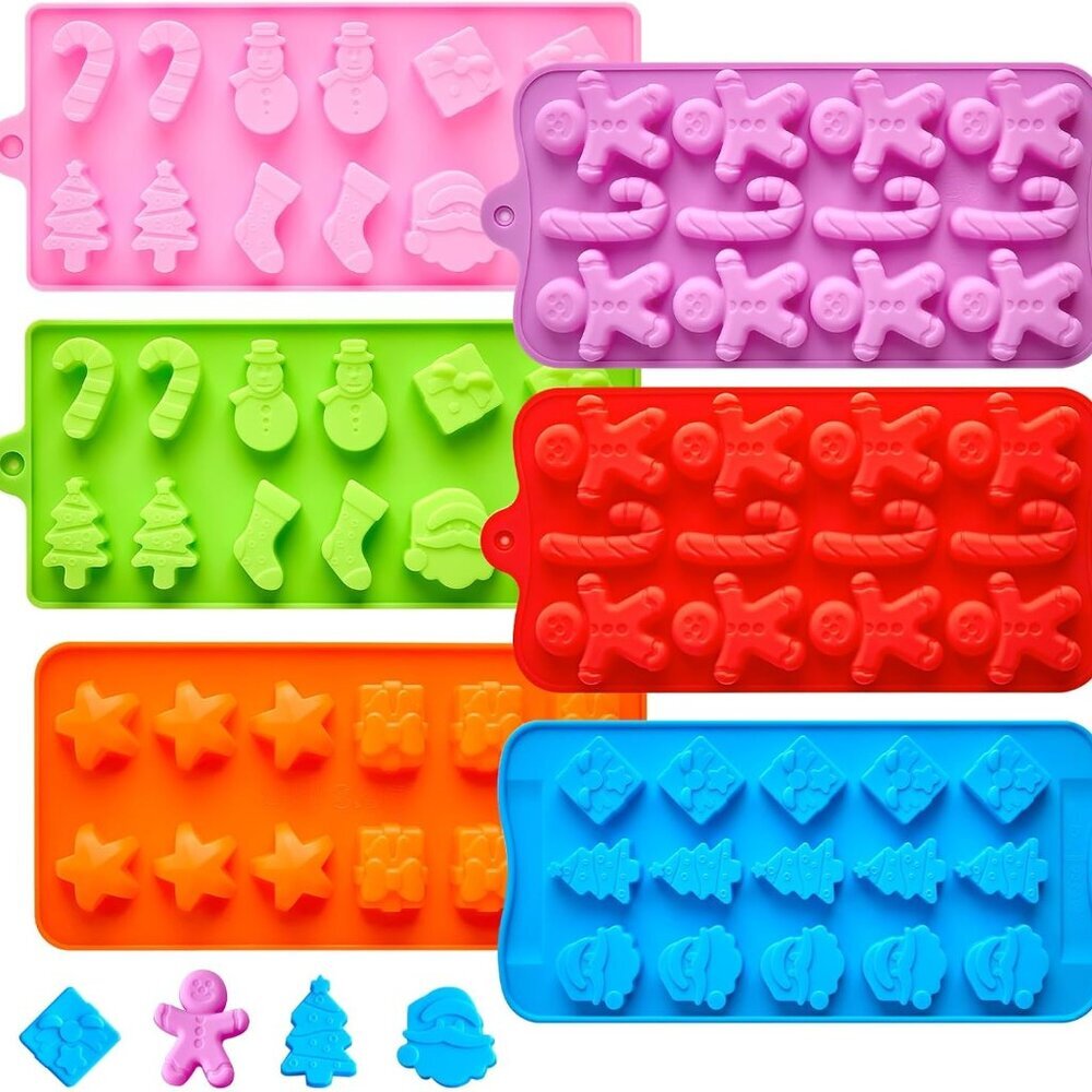 Christmas Silicone Chocolate Molds, Set of 6 Santa Clause Christmas Tree Snowman